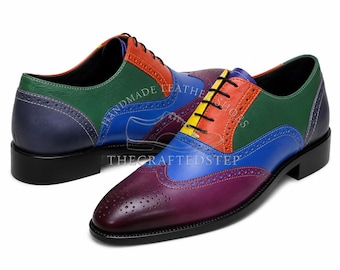 Colorful Handcrafted Formal Shoes in Focus| New Men's Handmade Leather Unique Brogue Style Boot