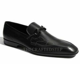 Classy Design Black Leather Loafer Shoes For Men | Men's Formal Moccasin Dress Shoes | Custom Dress Footwear with Comfort and Class