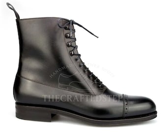 New Black Lace up Dress Boots in Cap Toe Design Genuine Cow Leather Shoes For Men's | Prefect Shoes For Leather Lovers