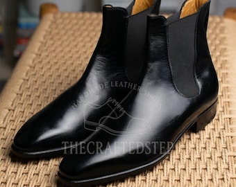 Black Calf Leather Chelsea Boot | Formal Wedding Shoes | Office Business Wear