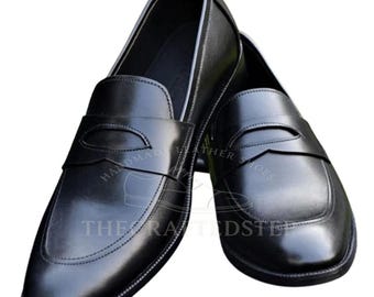 Black Penny Loafer Slip-on Shoes for Men Dress Shoes | Handcrafted Black Oxford Slip-On Dress Shoes for Casual and Formal Occasions