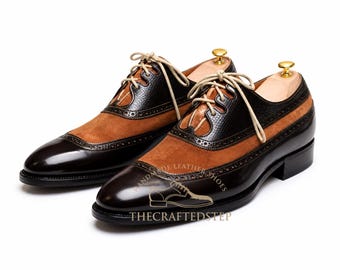 Handmade Suede and Full Grain Leather Oxford Luxury Two Tone Dress Shoes