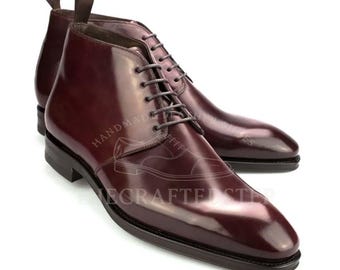 Burgundy Handmade Leather Chukka Shoes for Men | Vintage Elegance with Custom Comfort | Crafted For The Sharply Dressed Man