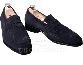 Black Suede Penny Loafers Slip-on Fashion Shoes for Men Casual Shoes | Handcrafted Men's Casual Wear Loafer Genuine Suede Leather Shoes