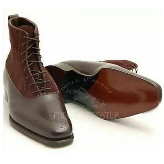 Burnished Brogue Toe Brown Tone Premium Suede & Cow Leather Formal Men Shoes | Handcrafted Men's Lace Up Casual Wear Shoes