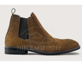 Handmade Men's Chelsea Brown Suede Leather Boots | Fashion or Causal Wear Shoes For Men's | Handmade Elegant Footwear Made to order