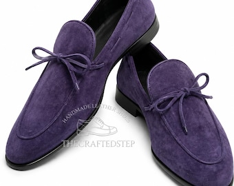 Handmade Purple Suede Loafer| Sophisticated Cloud Burst Moccasin Toe Leather Formal Party Shoes