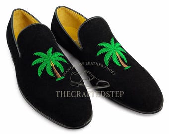 Black Velvet Embroidered Handmade Leather Loafer- Luxury Meets Comfort & Style  Genuine Quality Handcrafted