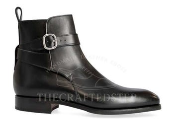 Custom Handmade Men’s Leather Monk Strap Shoes | Elegant Buckled Design for Modern Gentlemen | Black Single Strap Genuine Leather Shoes