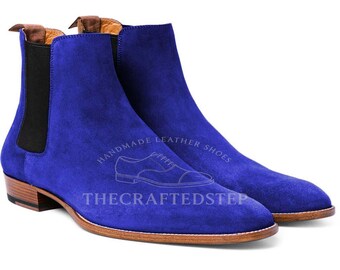 Awesome Handmade Dark Blue Suede Casual Dressing Chelsea Ankle Boot | Custom Fit Wedding Shoes | Timeless Men’s Style
