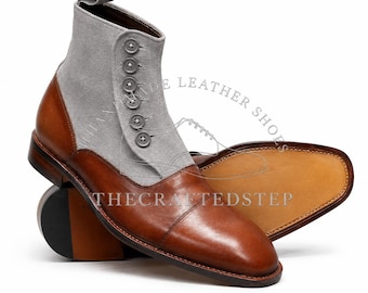 Handmade Leather Grey & Brown Suede Ankle Classic Vintage Formal Shoes for Modern Wear