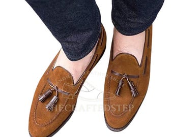 Beste handgemachte Herren Braun Wildleder Mokassin Kleid formale Müßiggänger Schuhe | Slip-On Abendschuhe für lässige und formelle Anlässe