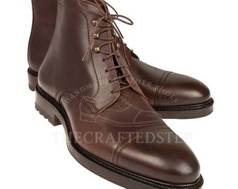 Handgefertigte Herren Cap Toe Lederschuhe | Echtes Rindsleder Abendkleid Schuhe | Benutzerdefinierte Hochzeitsschuhe | Klassische Vintage Schnürschuhe