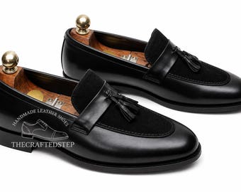 Goodyear welted Handmade Leather Black Tassel Loafers | Suede Calfskin Elegant Durable Comfortable Formal Shoes