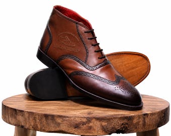 Luxury Handmade Suede Leather Wingtip Boot| Real Designer Formal Dress Shoes for Stylish Gentlemen