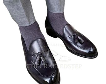 Best Handmade Black Leather Tassel Loafers Dress Shoes | Men’s Leather Loafers – Slip-On Dress Shoes for Casual and Formal Occasions