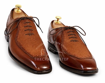 Herren neue handgefertigte Leder Square Toe Lace Up Braun Wildleder Schuhe | Formelle Schuhe
