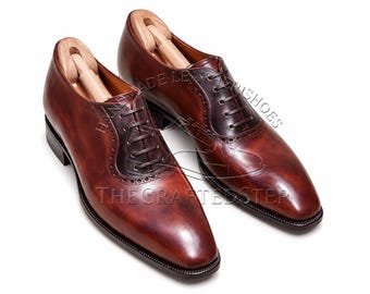 Handmade Italian Leather Oxford Full Grain Formal Wedding Dress Shoes for Gentlemen