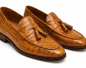 Men's New Handmade Crocodile Leather Tassel Loafer Shoes