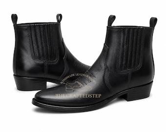 Trendy Black New Handmade Pure Leather Chelsea Boots for Men's
