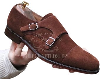 Elegant Men's Brown Double Monk Strap Suede Leather Shoes | Stylish Dress Formal Shoes | Custom Fit Wedding Shoes | Timeless Men’s Style