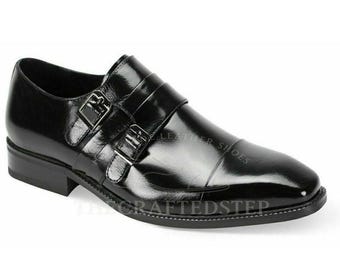 Black Tone Cap Toe Double Buckle Straps Vintage Monk Premium Leather Men Shoes | Elegant Buckled Design for Modern Gentlemen