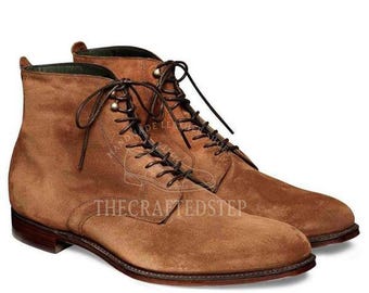 Elegant Handmade Men’s Ankle High Suede Lace Up Boots | Men’s Brown Colour Boots | Premium Quality Craftsmanship | Made to Order