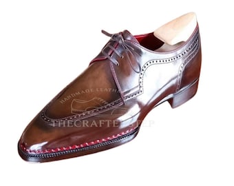 Maßgefertigte braune Patina Oxford-Kleid-klassische Schuhe | Künstlerisches Finish mit erstklassiger Handwerkskunst Schnürschuhe aus echtem Leder