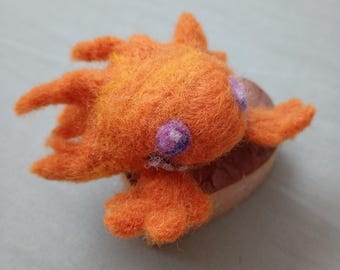 DemiMeramon Felted Pocket Hug | Handmade Digimon Miniature | Anime Bookshelf and Desk Buddy Fan Gift