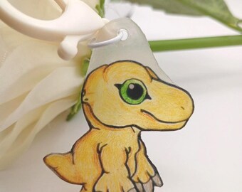 Agumon Keychain | Digimon Shrink Plastic Bag Charm | Kawaii Anime Chibi Gift