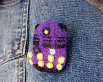 Nonbinary Pride Dalek Needle Felted Pin Badge | Doctor Who LGBTQ Gift | Handmade Whovian Brooch