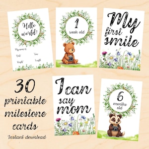 Baby Milestone Cards – 30 Printable Design Cards | Digital Download | Newborn Photo Props | Baby Shower Gift