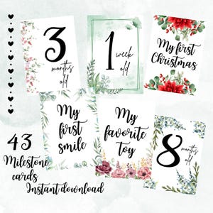 Cartes bébé étape importante - 43 cartes étape étape imprimables pour garçons et filles - Cadeau de baby shower à téléchargement numérique - Accessoires photo neutres pour bébé
