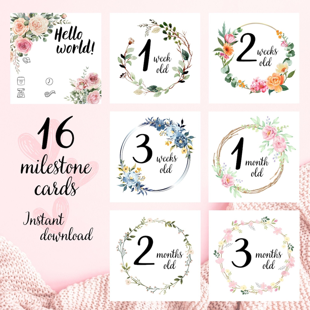 Floral Baby Milestone Cards: Gender Neutral Photo Props (digital ...
