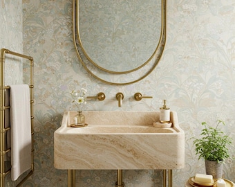 Beige Travertine Marble Sink – Wall Mounted Floating Vanity
