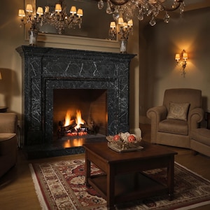 Luxury Black Marble Fireplace Mantel Surround – Handcrafted Elegant Stone Mantel