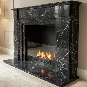 Timeless Black Marble Fireplace Mantel – Classic Elegance for Luxurious Interiors