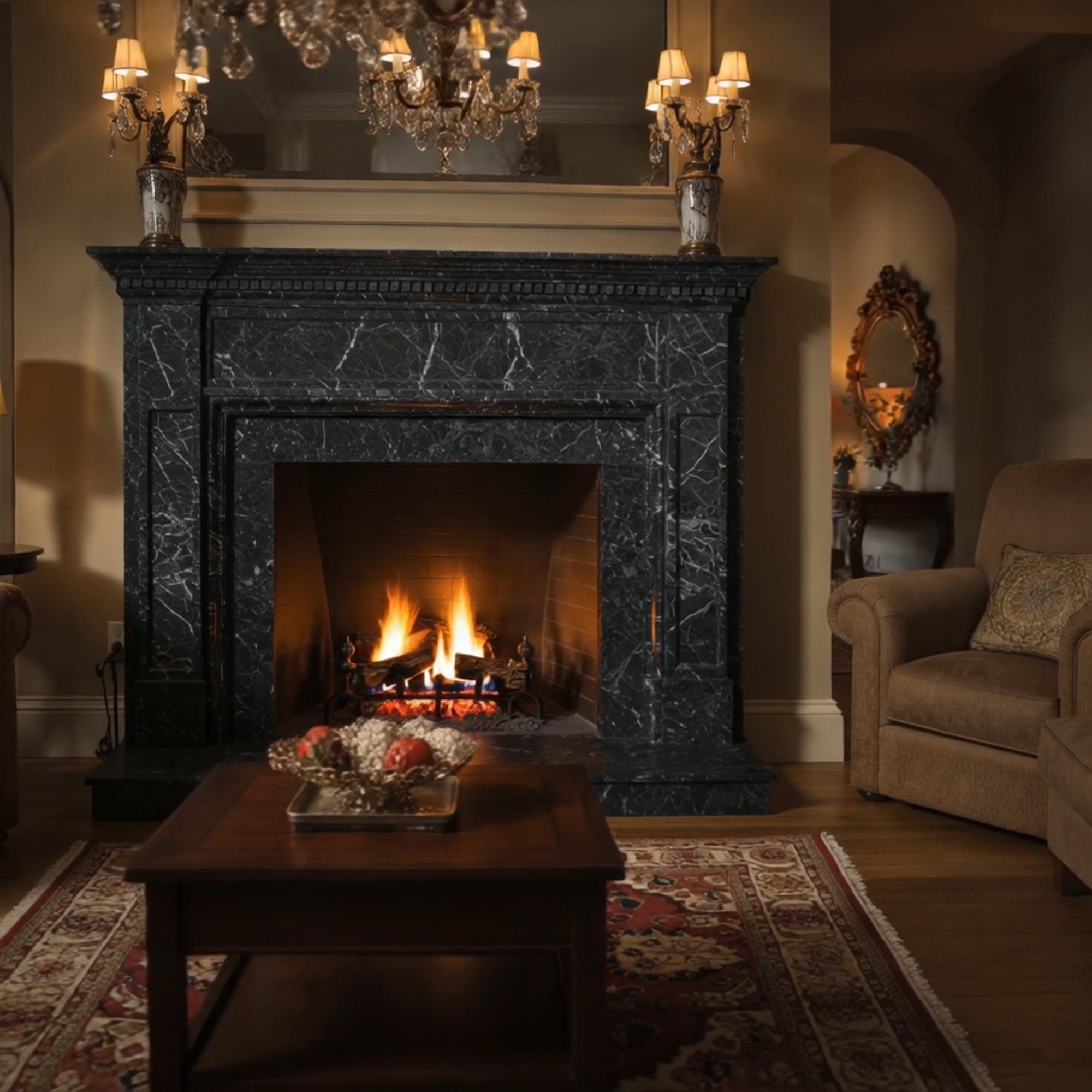 Luxury Black Marble Fireplace Mantel Surround – Handcrafted Elegant