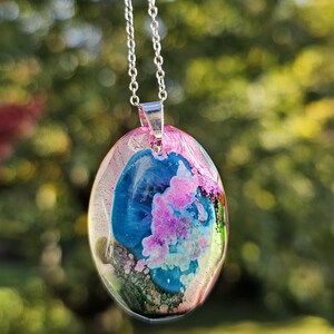 No. 68 “Cosmic Lagoon” epoxy resin pendant, mystical, magical, vintage, handmade, including stainless steel chain, Christmas gift
