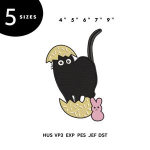 Easter Black Cat Embroidery Design, Cat in Eggshell Machine Embroidery File, Funny Spooky Easter Kitten Pattern, Digital Download