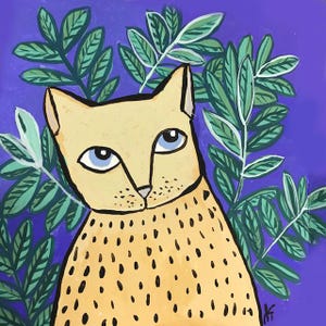 Print illustration chat et plantes