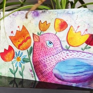 Print illustration oiseau et fleurs