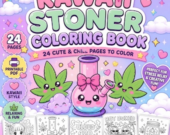 Kawaii Stoner Malbuch für Erwachsene | 24 süße Girly Malvorlagen | Gemütliche entspannende druckbare PDF | Sofort Download