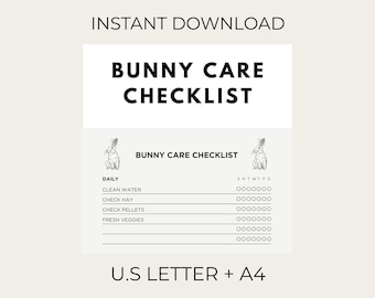 Printable Bunny Care Checklist – Daily, Weekly & Monthly Rabbit Care Tracker (A4 + US Letter Size)