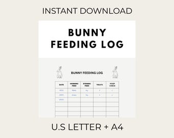 Printable Bunny Feeding Log – Daily Rabbit Feeding Tracker (A4 + US Letter Size)