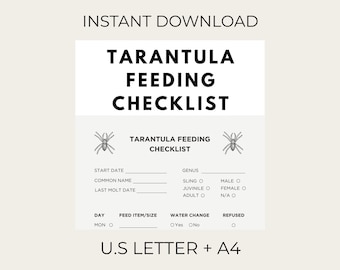 Tarantula Feeding Checklist – Printable Tracker for Molt, Water + Refusal (A4 + US Letter Size)