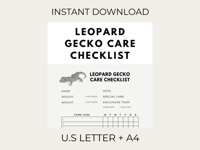 View of Leopard Gecko Care Checklist - Printable Daily & Weekly Reptile Tracker ...