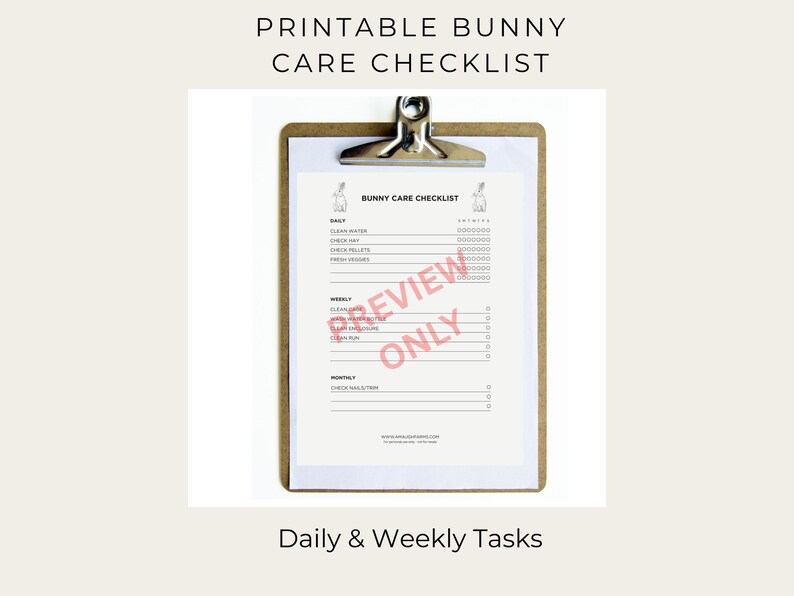 Rabbit Checklist.pdf Printable Bunny Care Checklist – Daily, Weekly & Monthly Rabbit Care ...