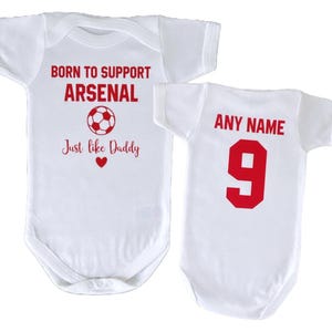 Personalized Arsenal Baby Bodysuit: Football Baby Grow, Newborn Gift, Custom Name & Number