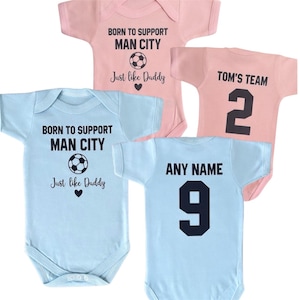 Personalized Man City Baby Bodysuit: Football Fan Gift, Custom Name & Number